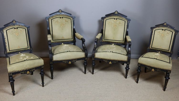 Napoleon III lounge, two armchairs, two chairs