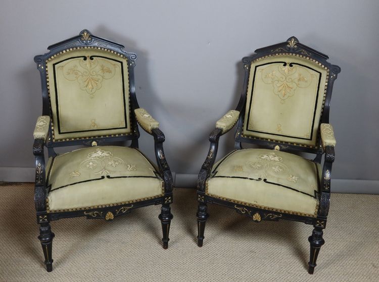 Napoleon III lounge, two armchairs, two chairs