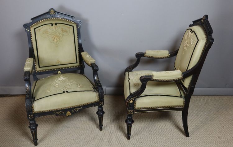 Napoleon III lounge, two armchairs, two chairs