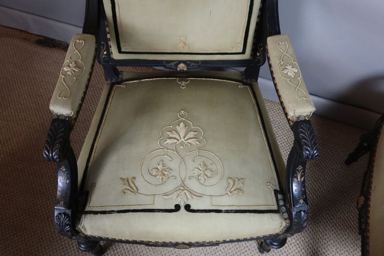 Napoleon III lounge, two armchairs, two chairs