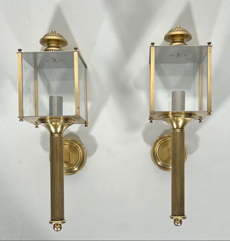 Pair of Neoclassical Brass Wall Lamps By Jansen