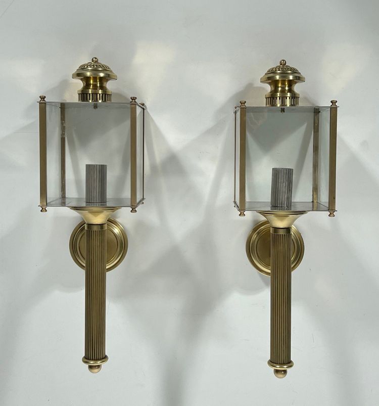 Pair of Neoclassical Brass Wall Lamps By Jansen