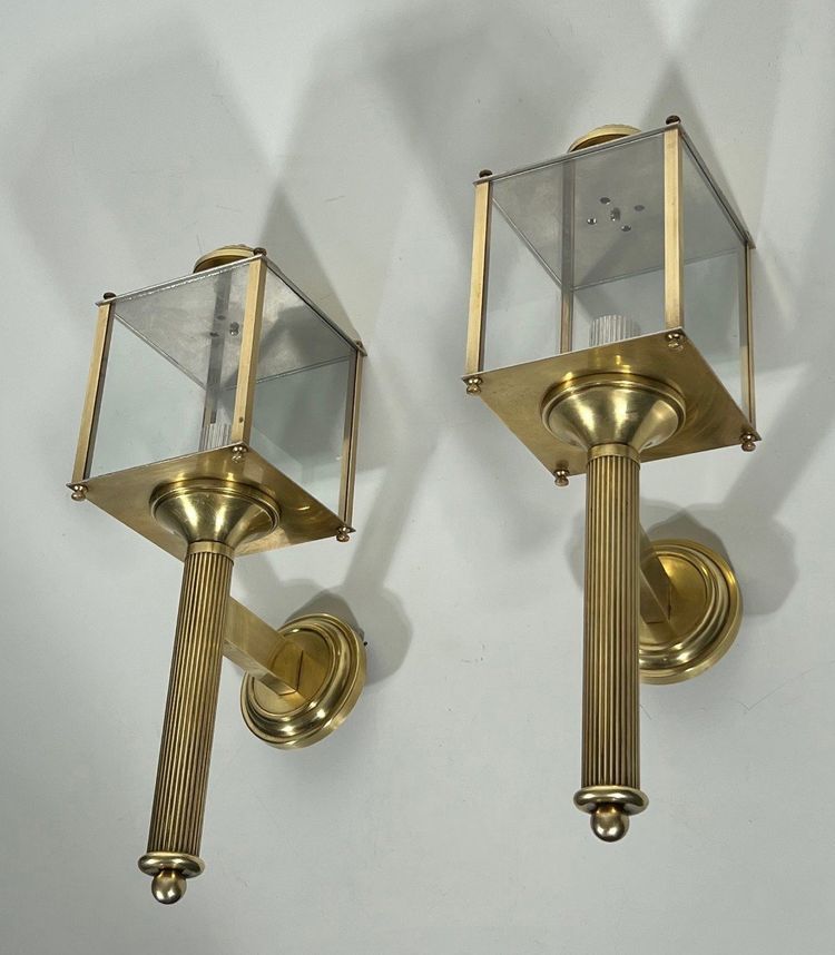 Pair of Neoclassical Brass Wall Lamps By Jansen