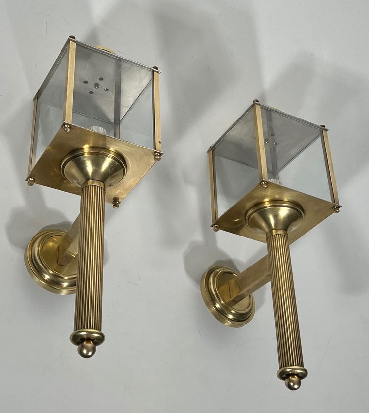 Pair of Neoclassical Brass Wall Lamps By Jansen