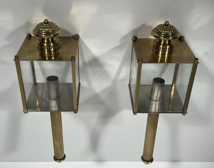 Pair of Neoclassical Brass Wall Lamps By Jansen