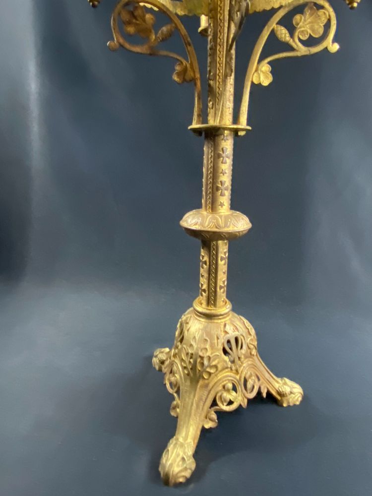 19th century Neo-Gothic bronze church candlestick