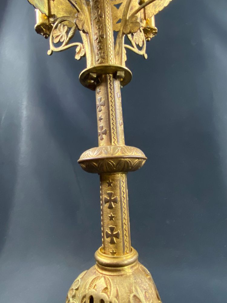 19th century Neo-Gothic bronze church candlestick