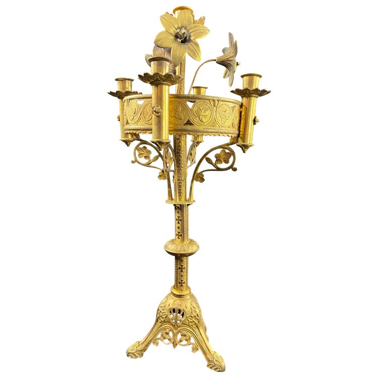 19th century Neo-Gothic bronze church candlestick