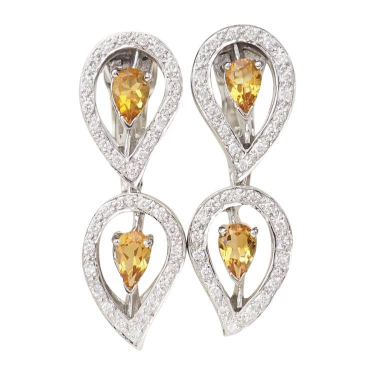 Earrings in white gold, citrines and diamonds