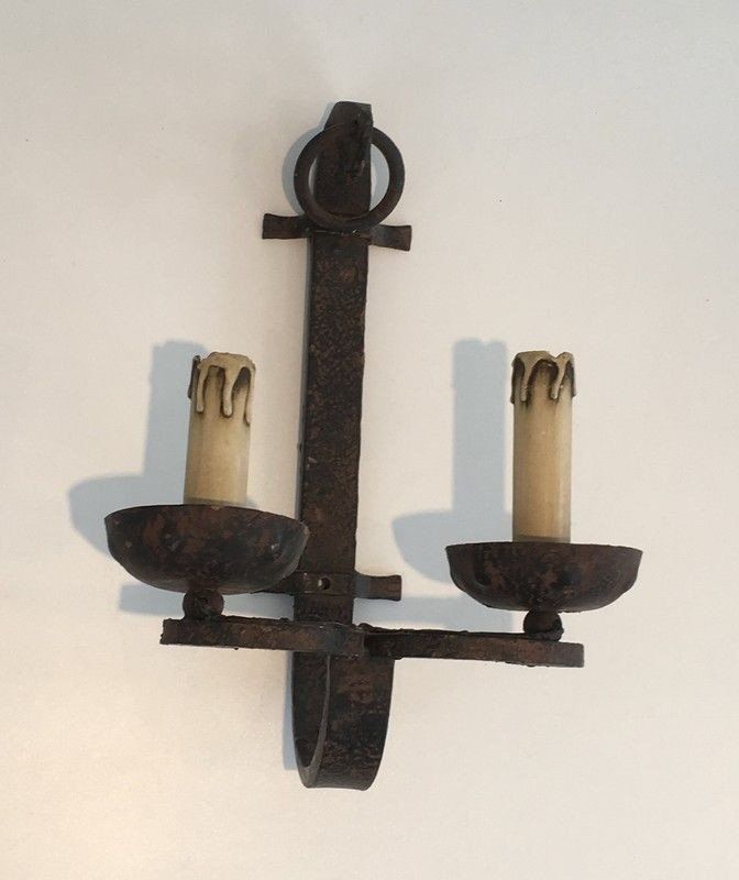 Pair of Wrought Iron Wall Lights. French work. Circa 1950