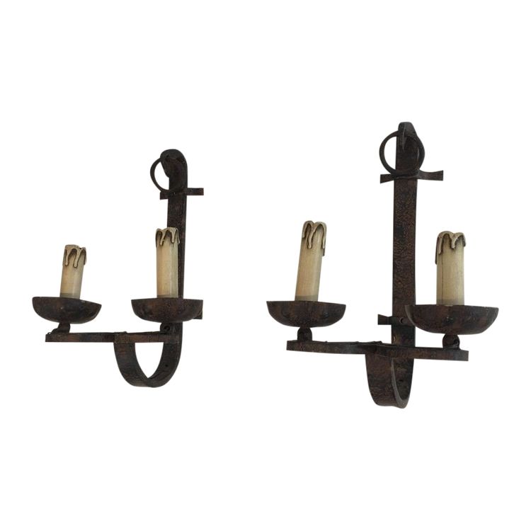 Pair of Wrought Iron Wall Lights. French work. Circa 1950