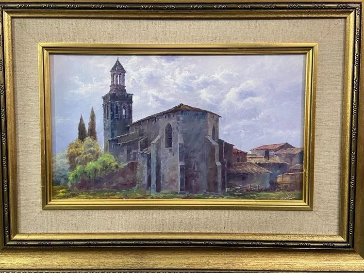 Painting oil on canvas Spanish school Nestor Church of Riudellots de la Selva