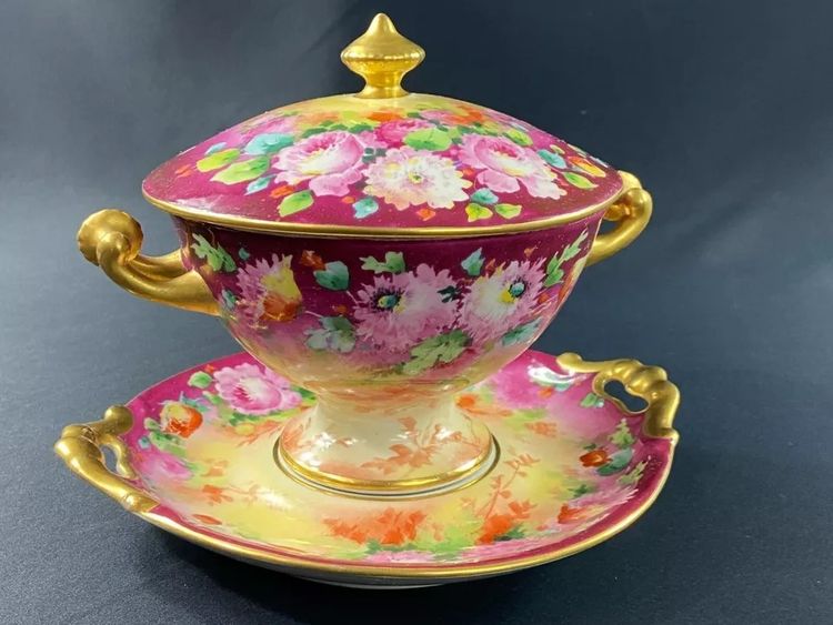 Cup trembleuse confiturier drageoir porcelain floral design Louis XV F. Poujol