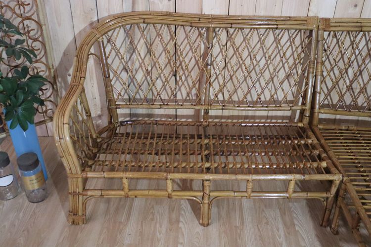 Rattan Corner Sofa XXth Century