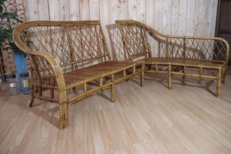 Rattan Corner Sofa XXth Century