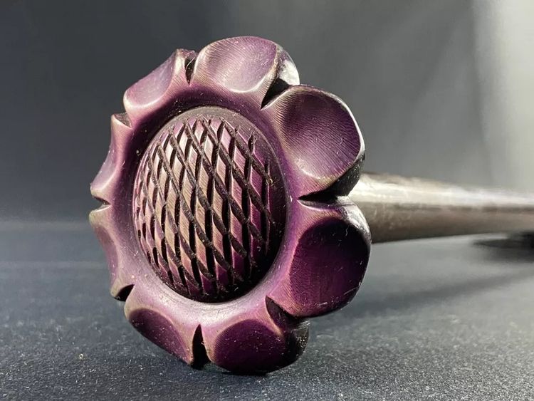 Large late 19th century parasol with carved mauve stone knob and possible gold ring