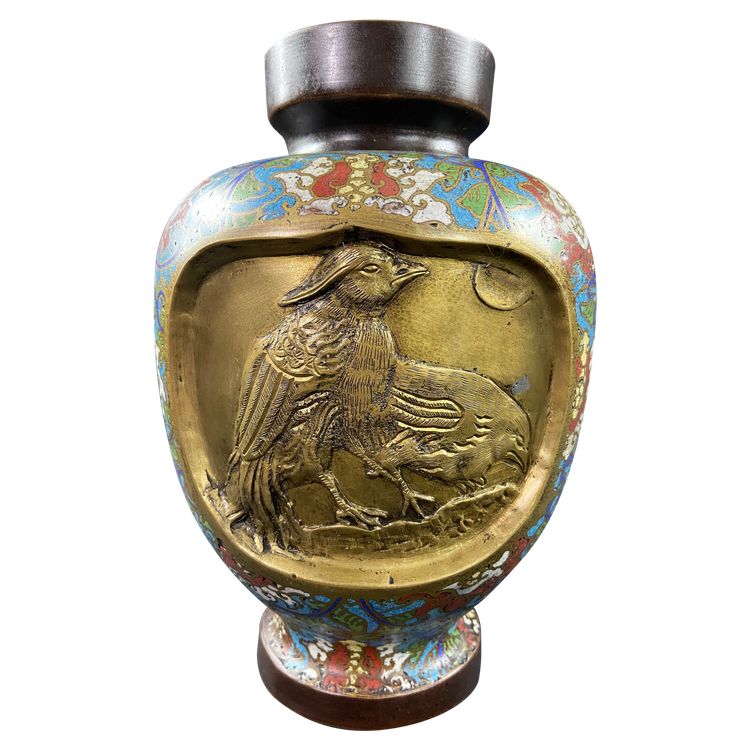 Vase à décor d'émail cloisonné sur bronze à l'oiseau Japon