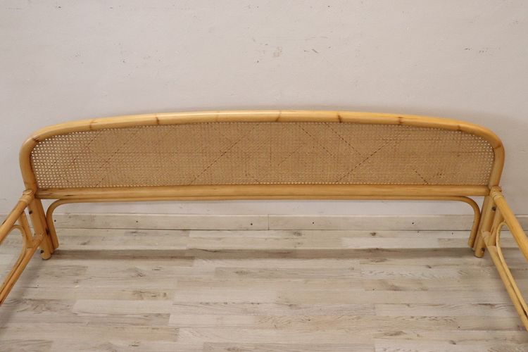 Vintage Double Bed in Bamboo and Vienna Straw, 1980s