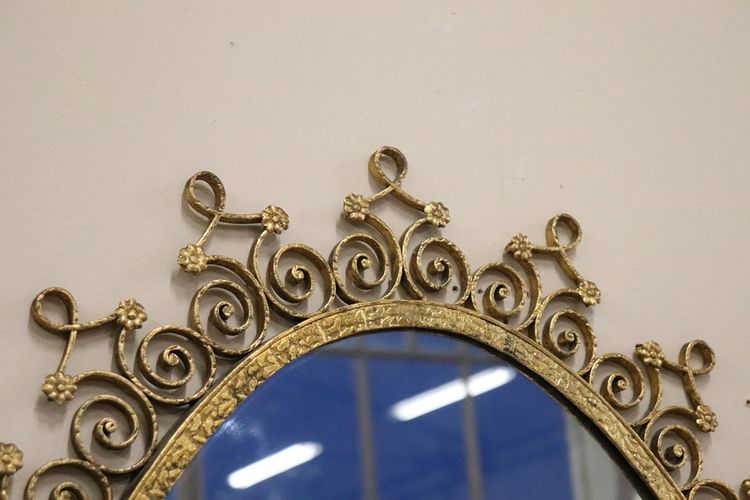 Oval Floor Mirror in Iron with Consolle Table in Marble attributed to Pier Luigi Colli