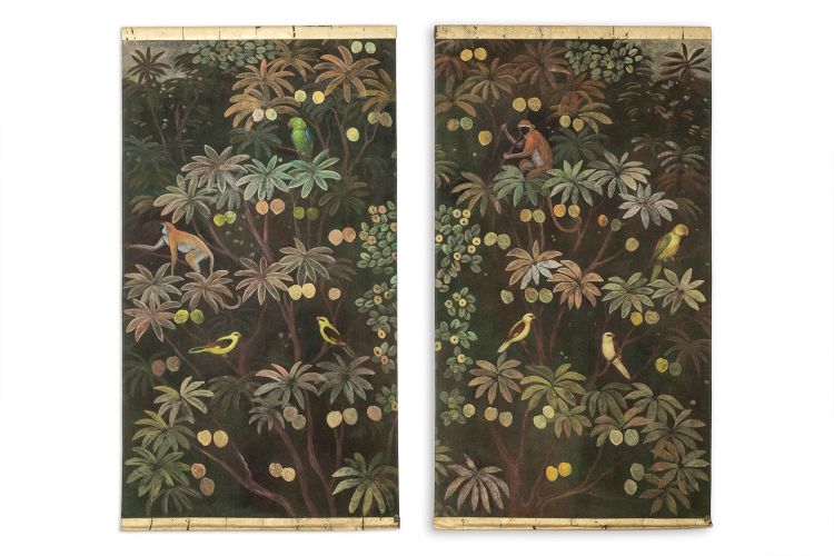 Painted canvas depicting animals on an exotic background. Contemporary. LS61281089I