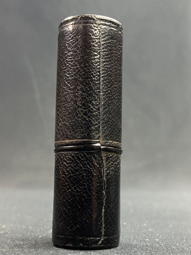 Salt flask in black morocco-covered brass case 19th century Napoleon III