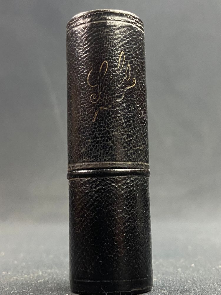 Salt flask in black morocco-covered brass case 19th century Napoleon III