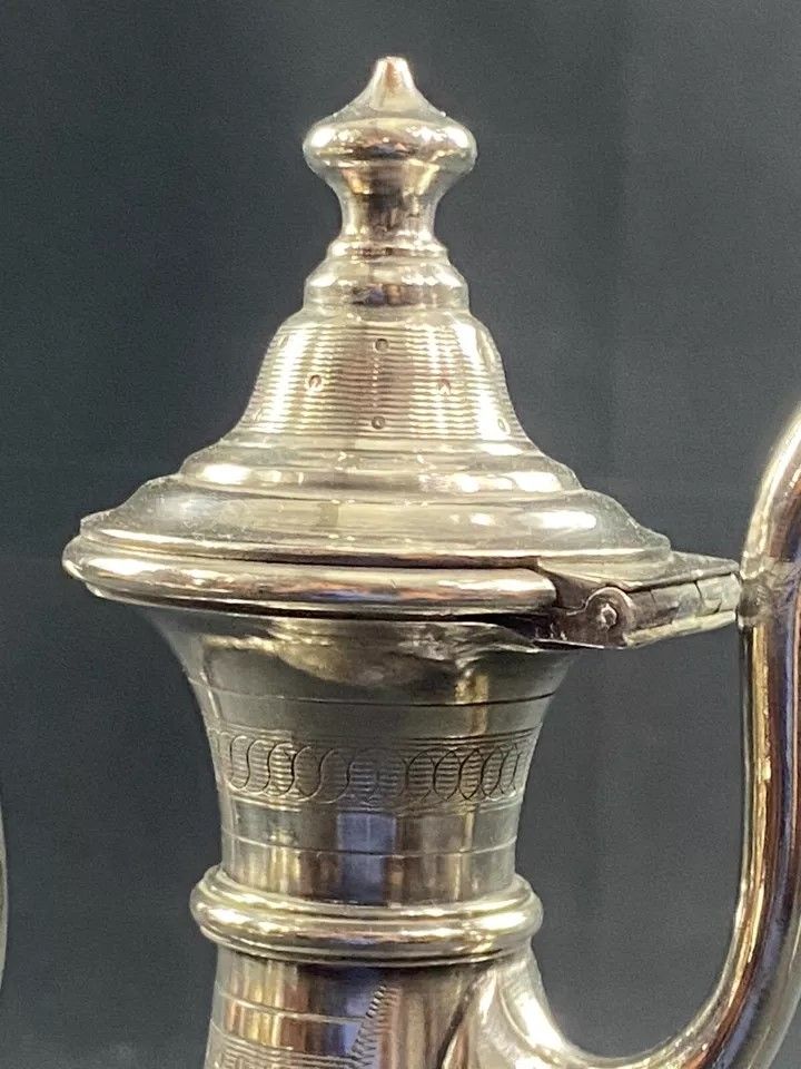 19th-century silver-plated coffee pot with rich Napoleon III guilloché decoration