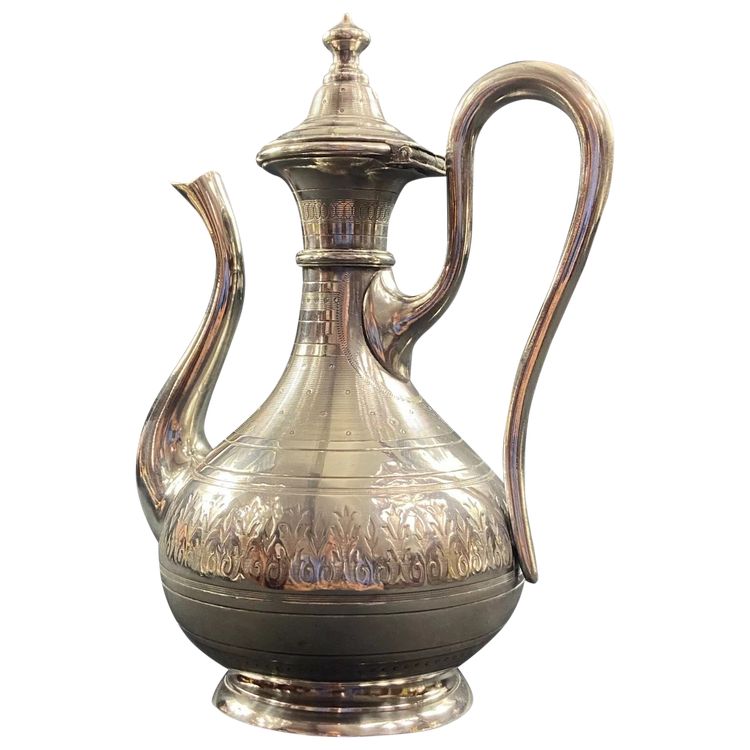 19th-century silver-plated coffee pot with rich Napoleon III guilloché decoration