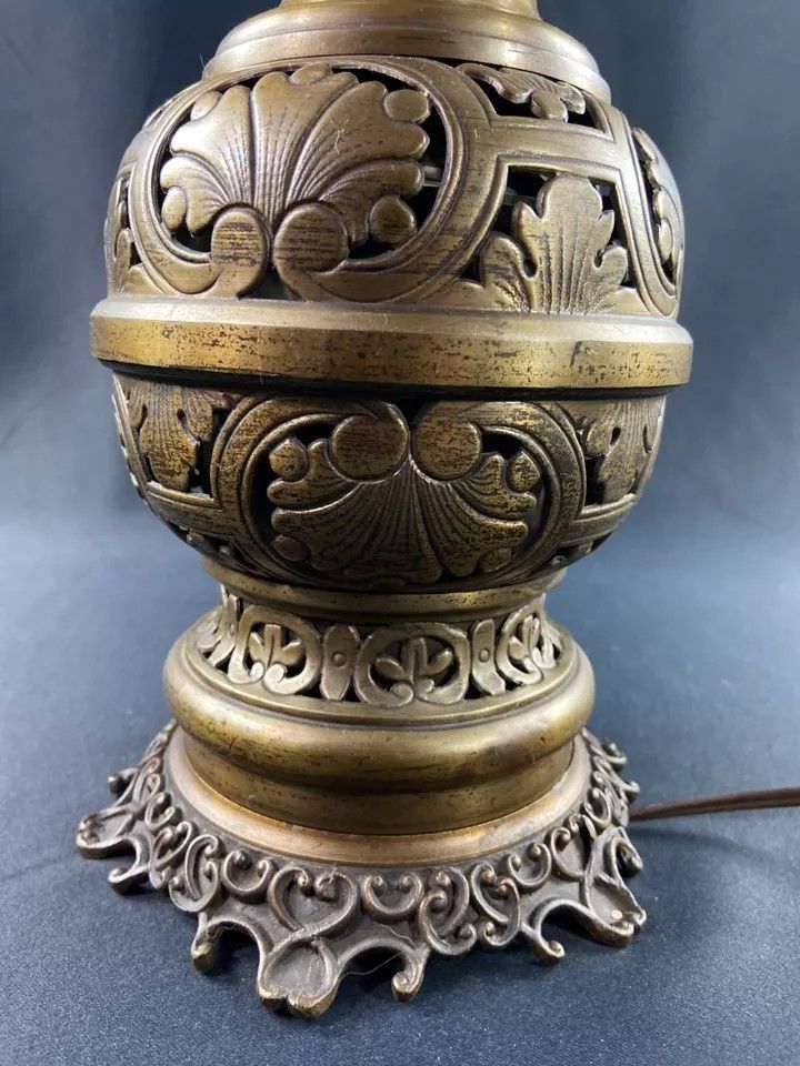 Large 19th century electrified brass lamp with openwork decoration in the Louis XIII style