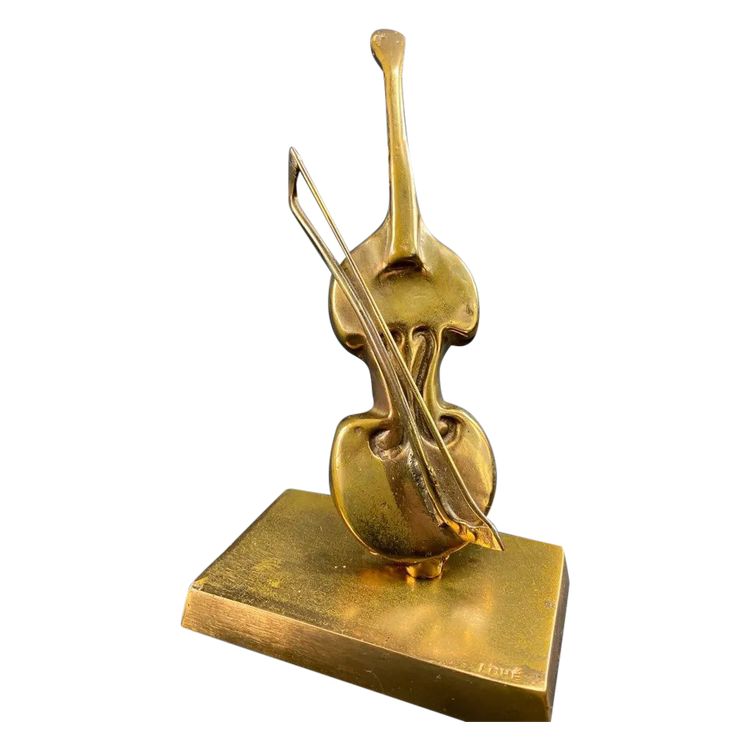 Soggetto in bronzo scolpito con violoncello e violino firmato Yves Lohé