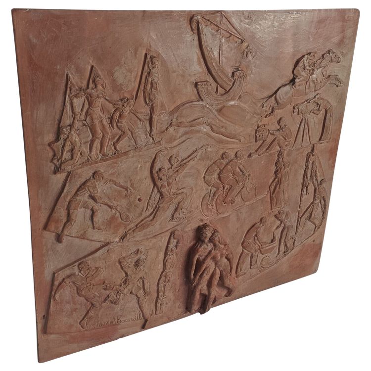 Pascal Boureille (1909-1999) Art Deco panel carved in terracotta