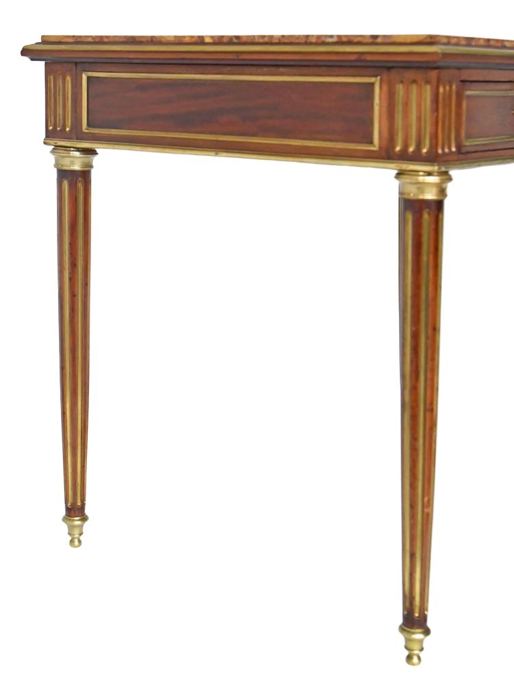 Louis XVI style desk table in solid mahogany and mahogany veneer with marble top