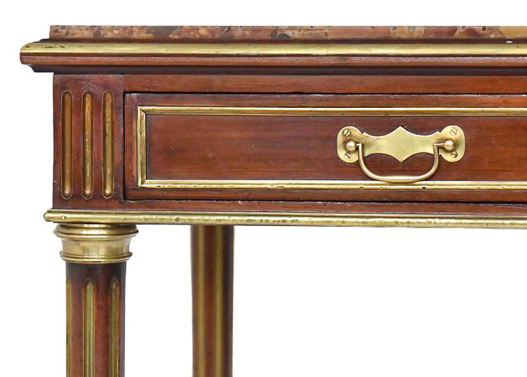 Louis XVI style desk table in solid mahogany and mahogany veneer with marble top