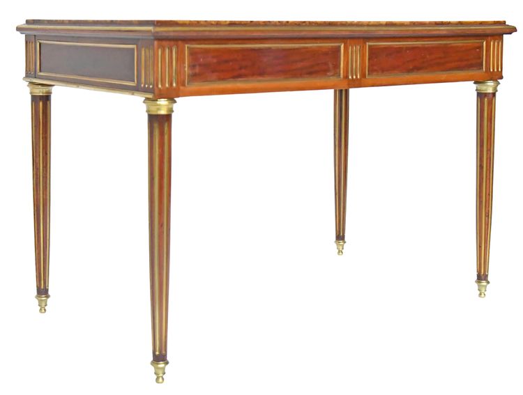 Louis XVI style desk table in solid mahogany and mahogany veneer with marble top