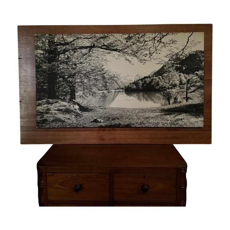 Photo on a wooden panel mountain landscape