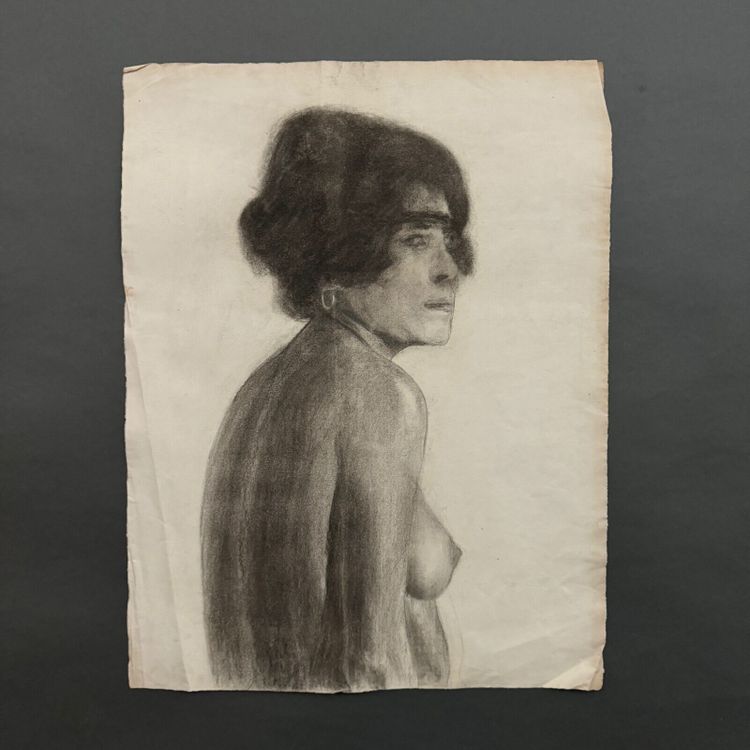 Disegno a carboncino di Beaux-Arts Busto di donna nuda di Berger-Lheureux