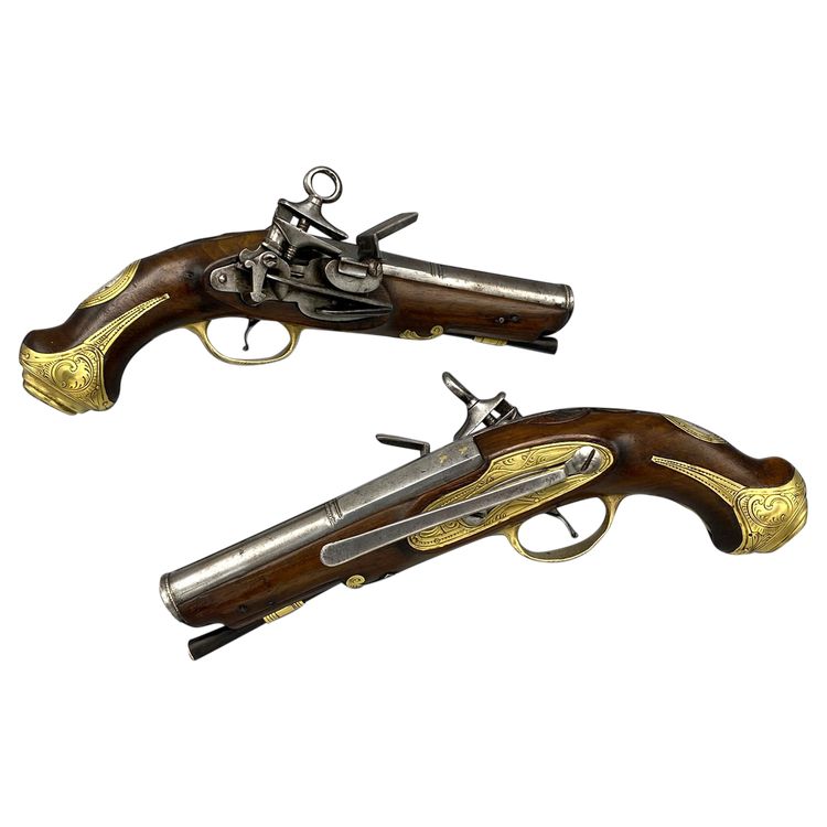 PAIR OF FLINT PISTOLS, miquelet locks, signed VANET Spain - 18th century