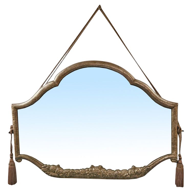 Miroir Art Déco En Bronze Martelé Et Argenté