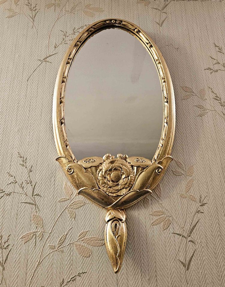 1925 Art Deco Gilded Metal Leaf Mirror