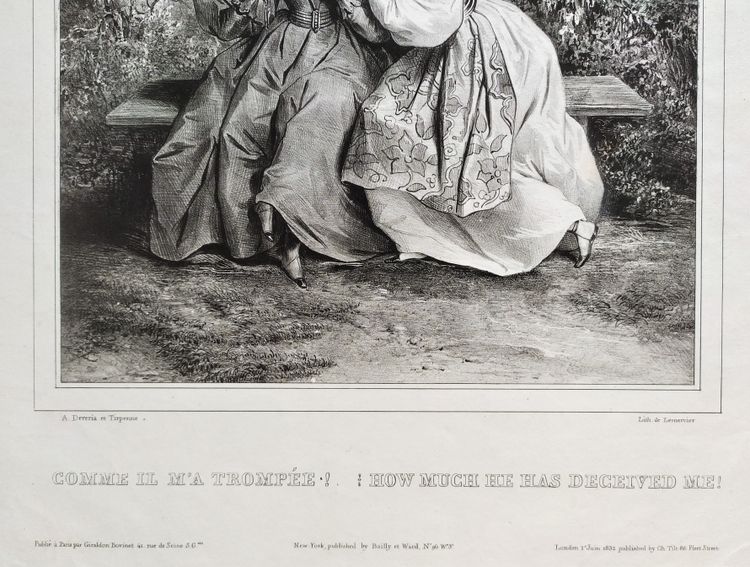 Lithograph After Devéria How Much He Has Deceived Me 19th C Old Print