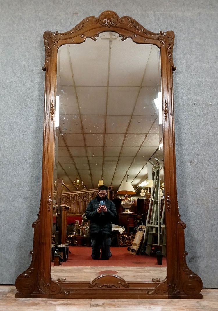 Louis XV rocaille mirror in solid walnut circa 1880 / height 250cm