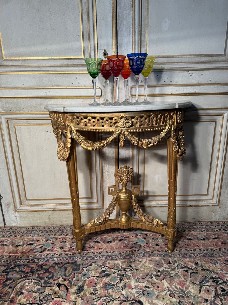 Louis XVI period gilded wood half moon console 18 eme