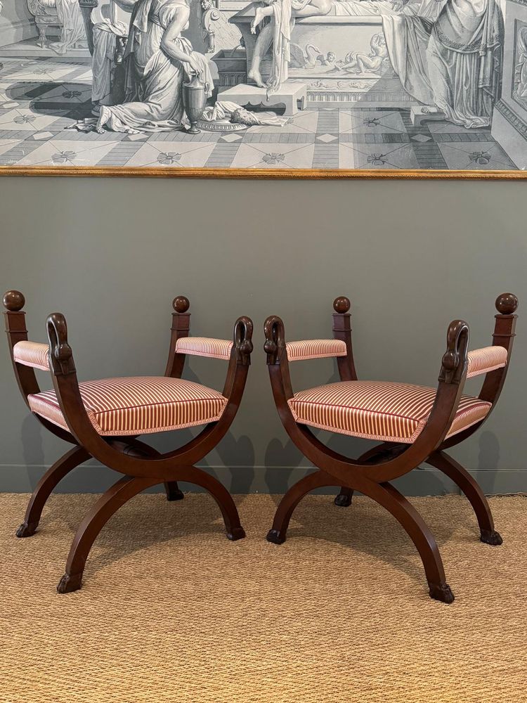 Rare pair of large Empire-Consulate period curved stools.