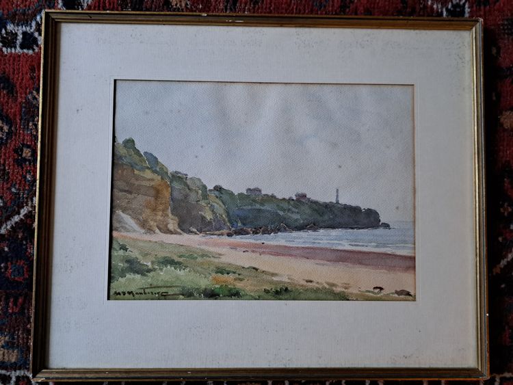 Henri d'Hauterive, Le Phare De Biarritz , Basque Country , Watercolor , XXth Century .