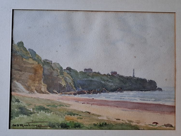 Henri d'Hauterive, Le Phare De Biarritz , Basque Country , Watercolor , XXth Century .