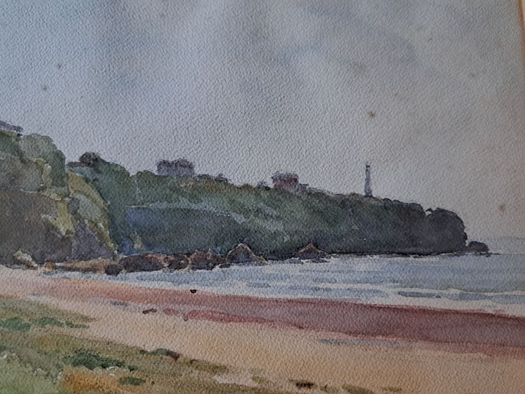 Henri d'Hauterive, Le Phare De Biarritz , Basque Country , Watercolor , XXth Century .