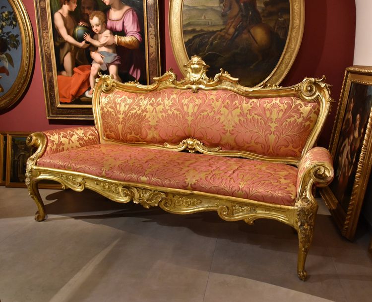 Canapé Louis XIV en bois doré, Rome Début XVIIIe Siècle