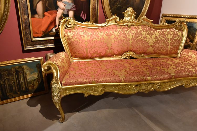 Canapé Louis XIV en bois doré, Rome Début XVIIIe Siècle