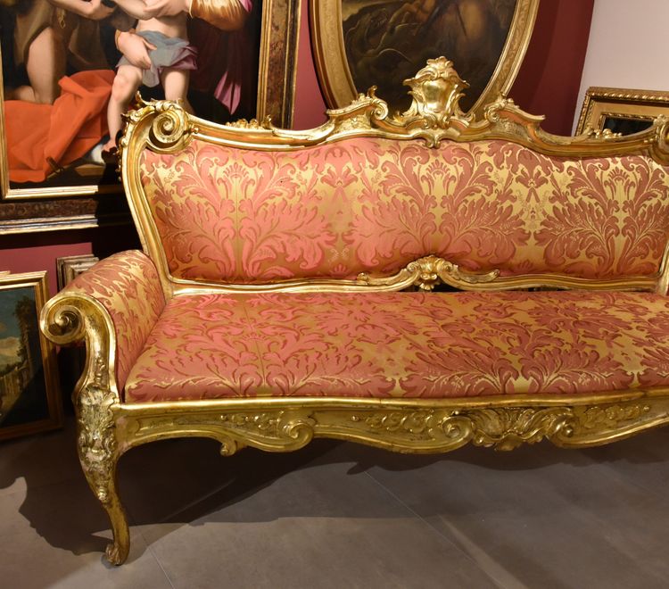 Canapé Louis XIV en bois doré, Rome Début XVIIIe Siècle