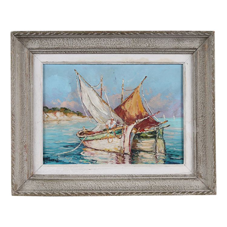 Saint Tropez and its Tartanes, signed: René GIOVANI, Marine painting